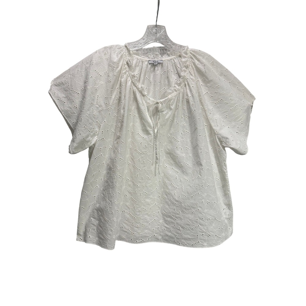 Rails Marisol Eyelet Lace Blouse Women L White Cotton Tie Peasant Top Fairy - Picture 2 of 8